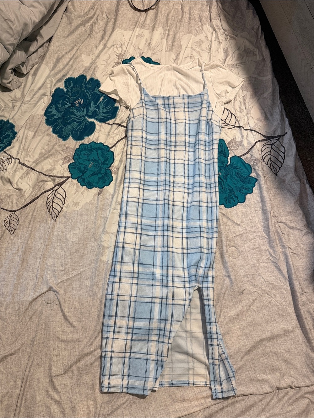 NOBO Light Blue and White Plaid Maxi Dress